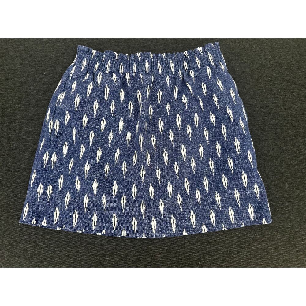 J.Crew Paperbag Linen Cotton Mini Skirt Size 6 Navy Ikat Print w/ Pockets